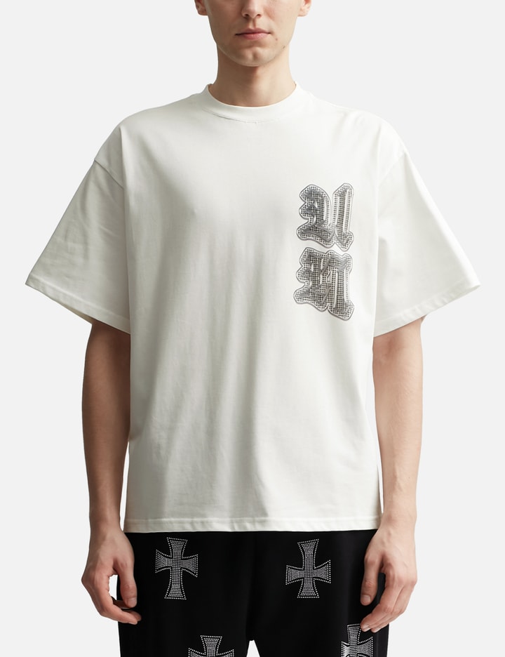 White Multi Logo Iced Out T-shirt Placeholder Image