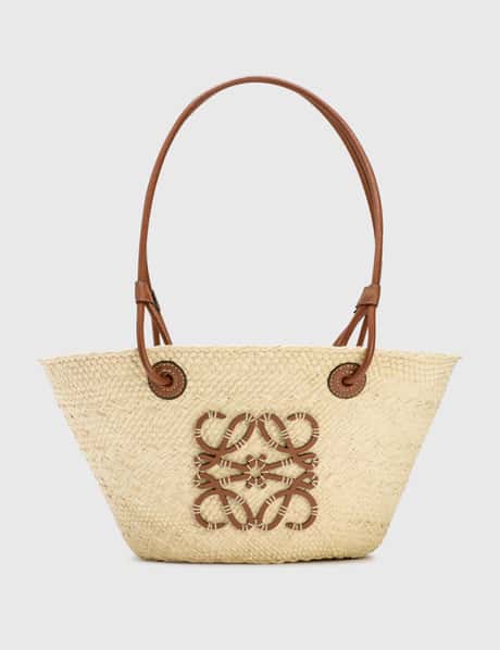 Anagram small leather-trimmed woven basket bag