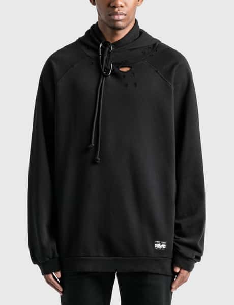 Raf Simons - Destroyed Oversized Hoodie With Big Pin | HBX
