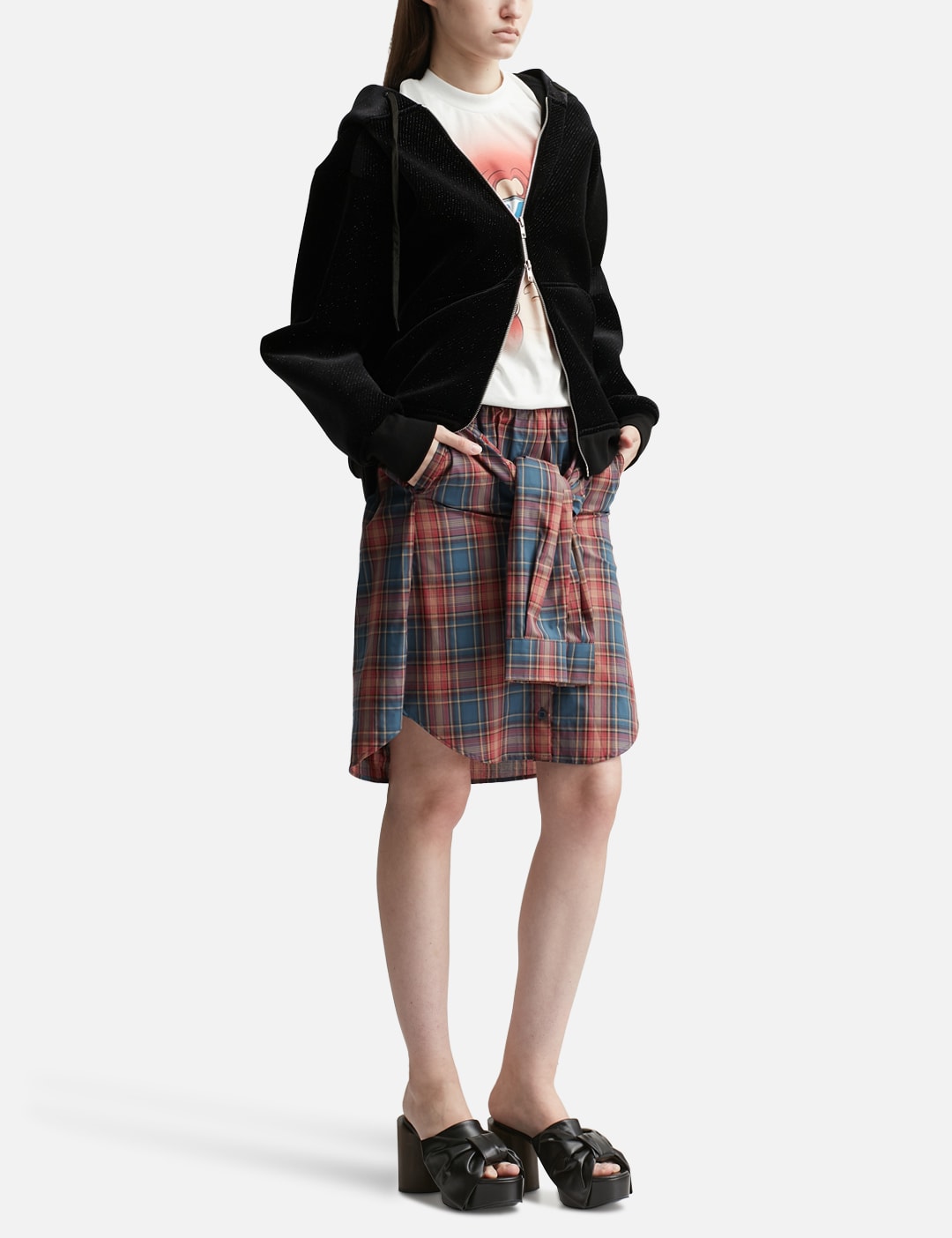 Check Shirt-Wrapped Skirt Pants view 12