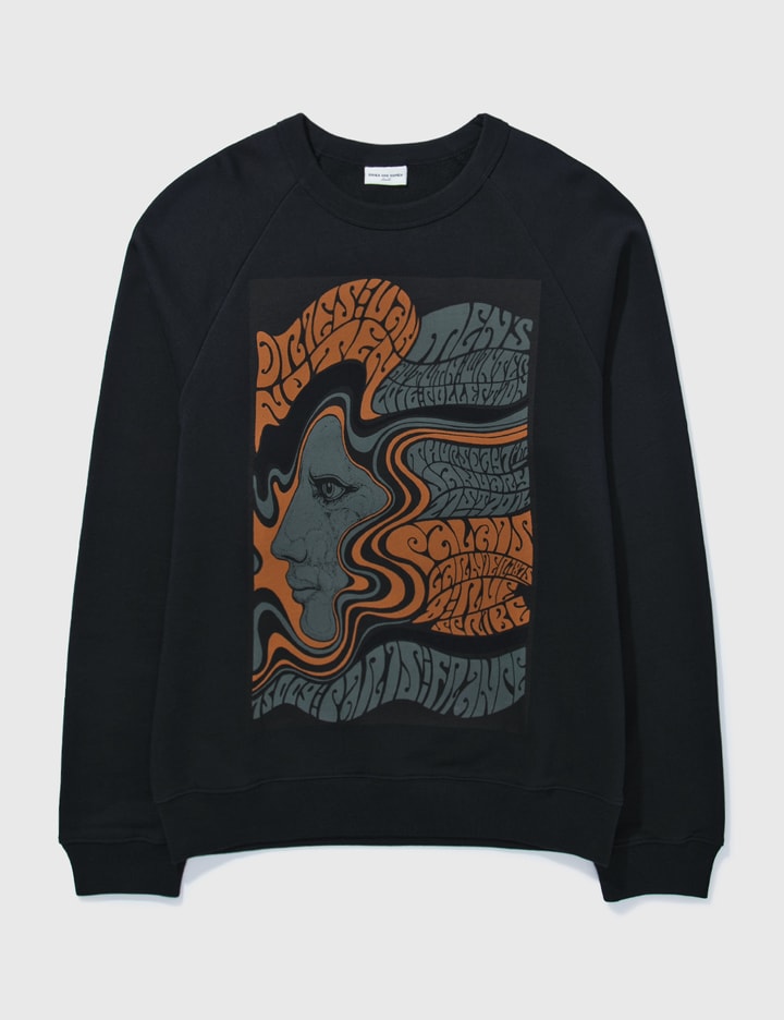 DRIES VAN NOTEN NAVY SWEATER WITH LADY GRAPHIC PRINT Placeholder Image