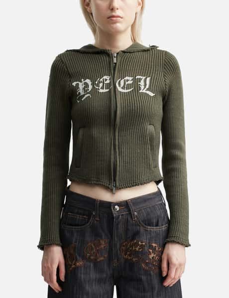 YEEL Ribbed Knit Zip-up Hoodie