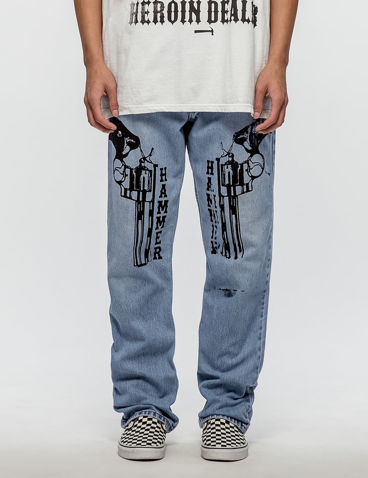 Warren Lotas - Distressed Levis 505 Jeans with Black Guns | HBX - Globally  Curated Fashion and Lifestyle by Hypebeast