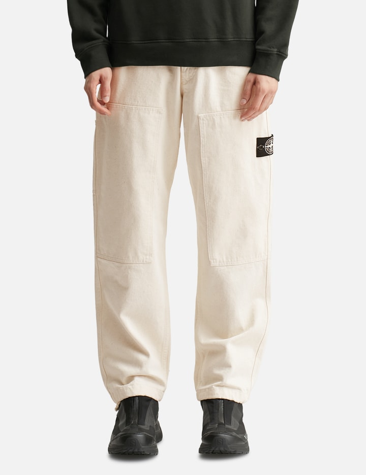Stone Island Natural Cotton Gabardine Raw Beauty Chino Trousers In White