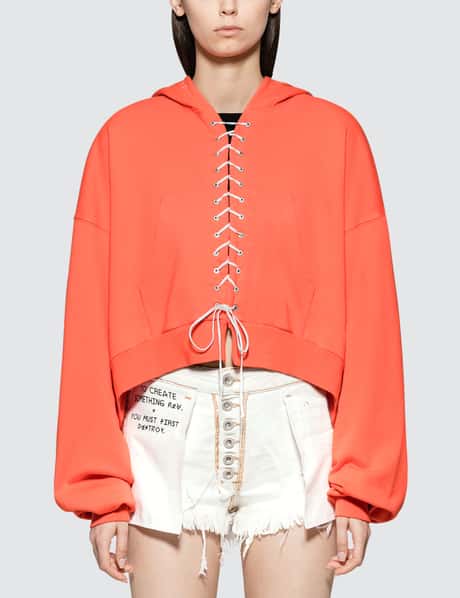 Unravel Project French Terry Lace Up Hoodie Faded Orange