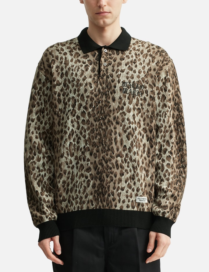Leopard Jacquard Knit Polo Shirt Placeholder Image