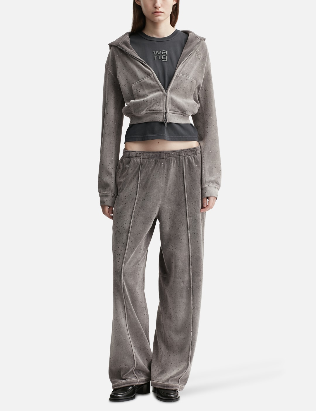 Shrunken Zip Up Hoodie With Crystal Hotfix view 12