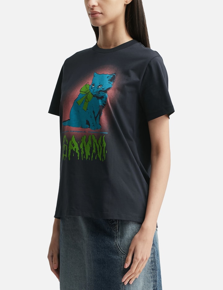 Ganni Women Basic Cotton Jersey Neon Kitty T-shirt In Black