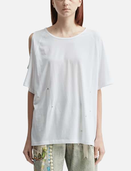 DEINET Deinet One-Slit Snap T-Shirts In White