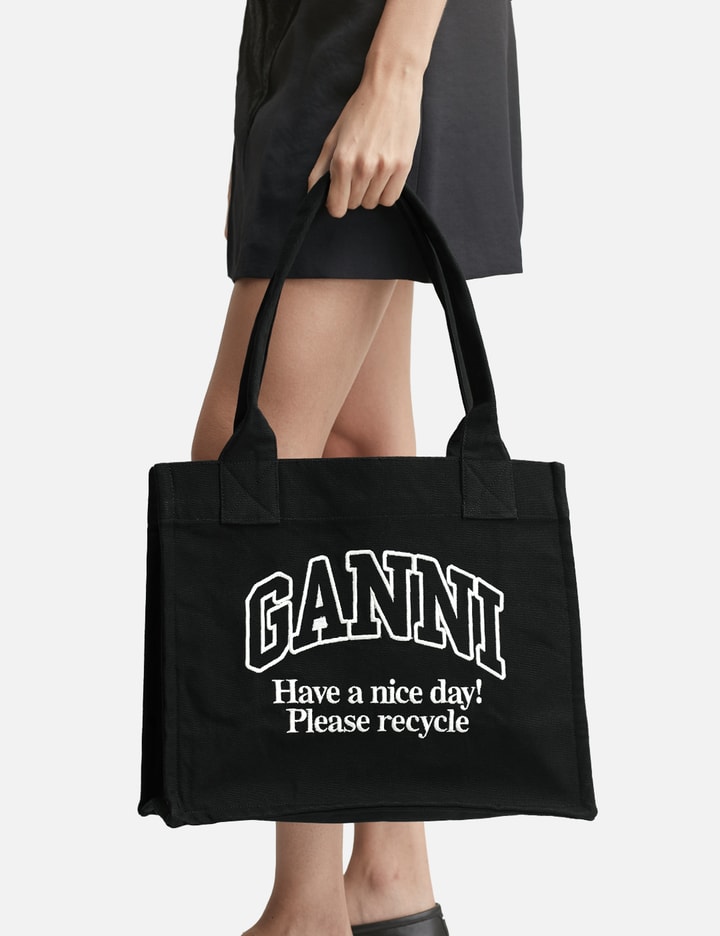 Ganni Black Shopper With Embroidered Logo On The Front