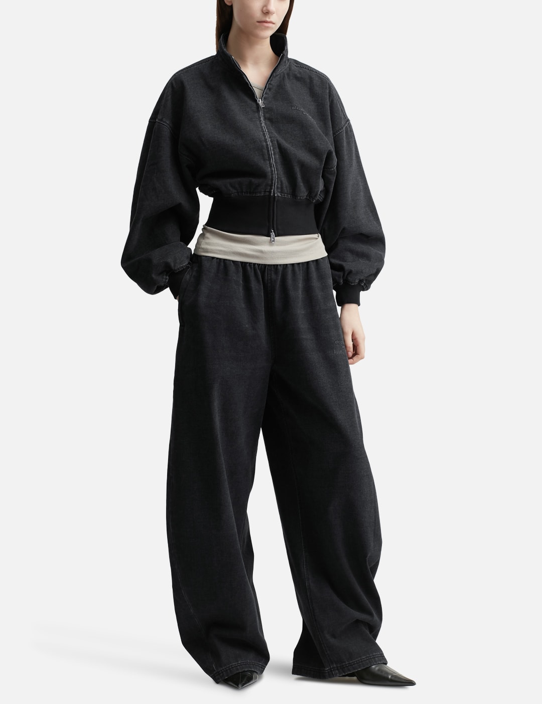 Black Brushed Denim Funnel Neck Jacket view 16