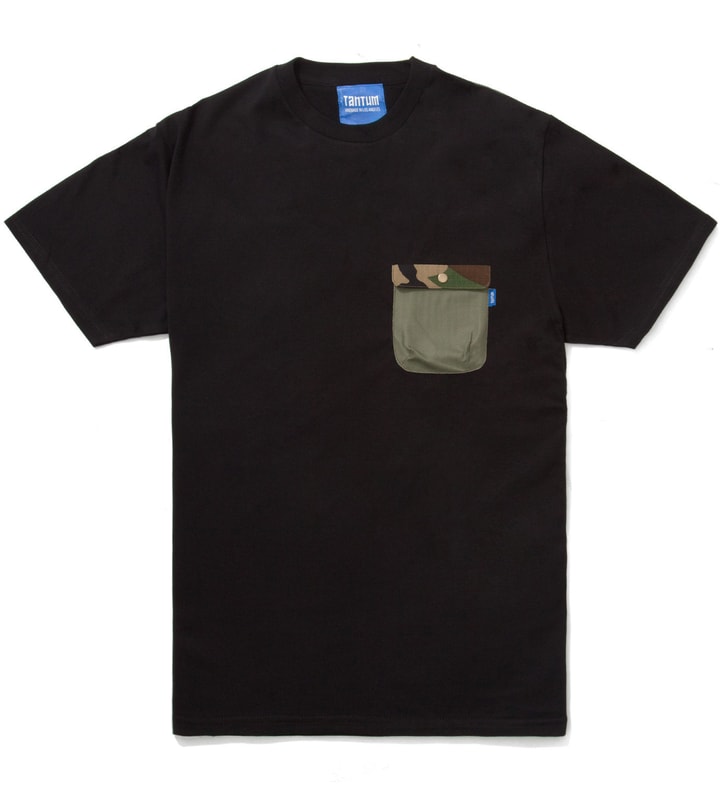 Black Olive Drab HBT w/ Woodland Camo Flap Chief Pocket T-Shirt  Placeholder Image