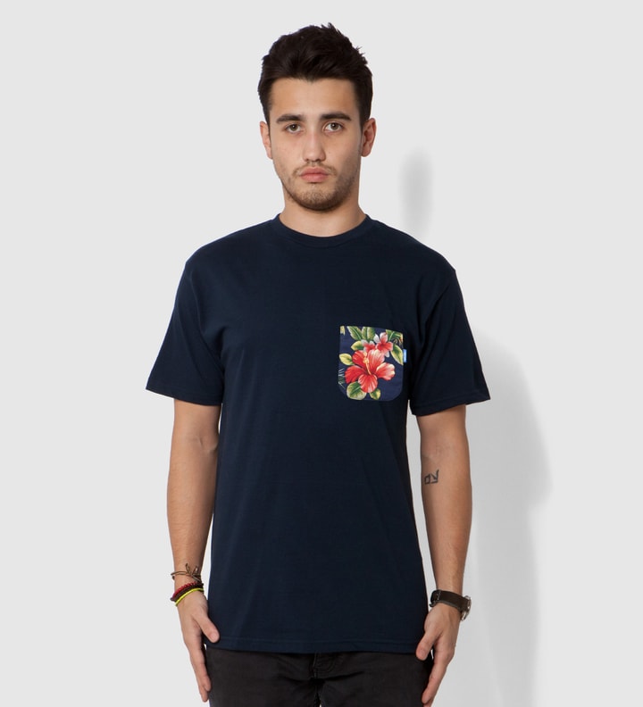 Navy Blue Hawaiian Print Pocket T-Shirt  Placeholder Image