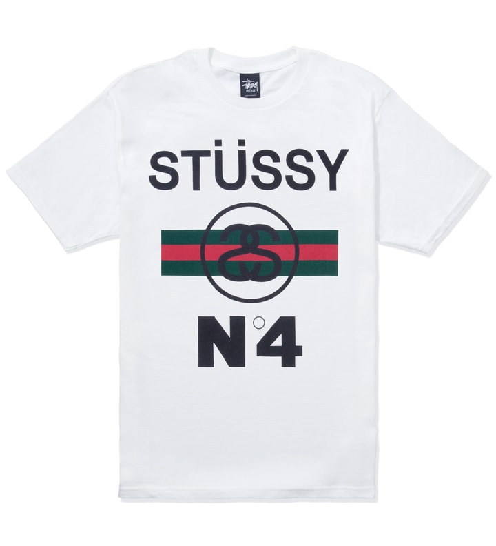 Stüssy White No.4 Stripes T-Shirt 