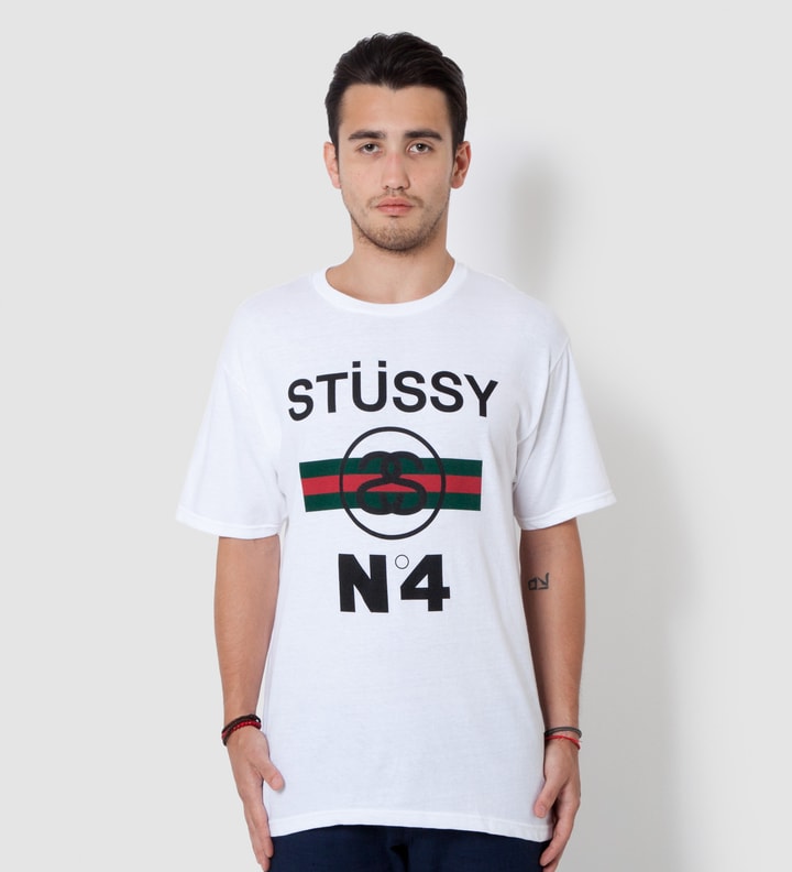 Stüssy White No.4 Stripes T-Shirt 