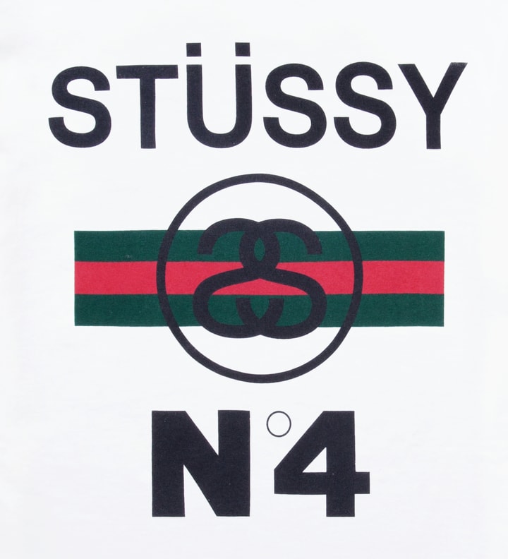 Stüssy White No.4 Stripes T-Shirt 