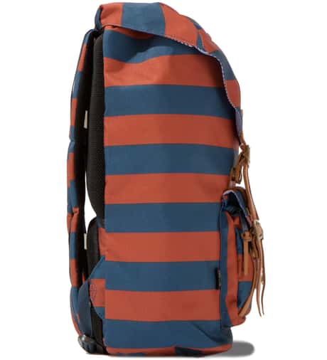 Herschel Supply Company navy backpack with brown straps and red accents The Herschel Navy And Red Backpack | eBay main image 2