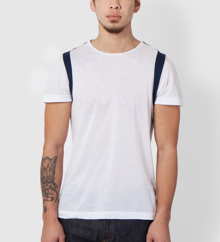 White/Navy Strap Shoulder T-Shirt Placeholder Image