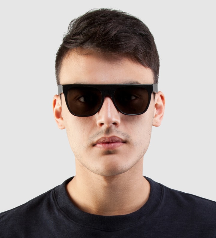 Flat Top Black Leather Sunglasses Placeholder Image