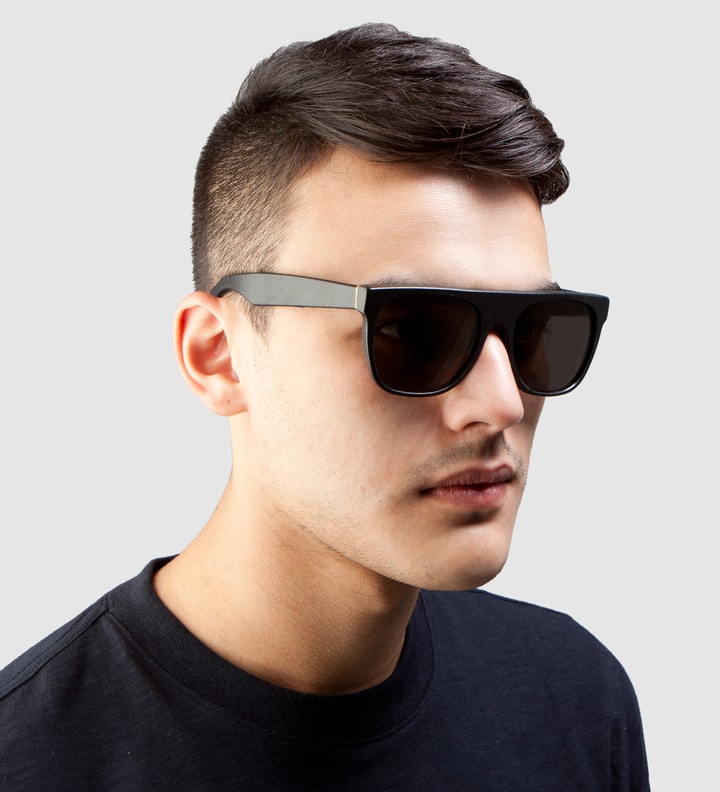 Flat Top Black Leather Sunglasses Placeholder Image