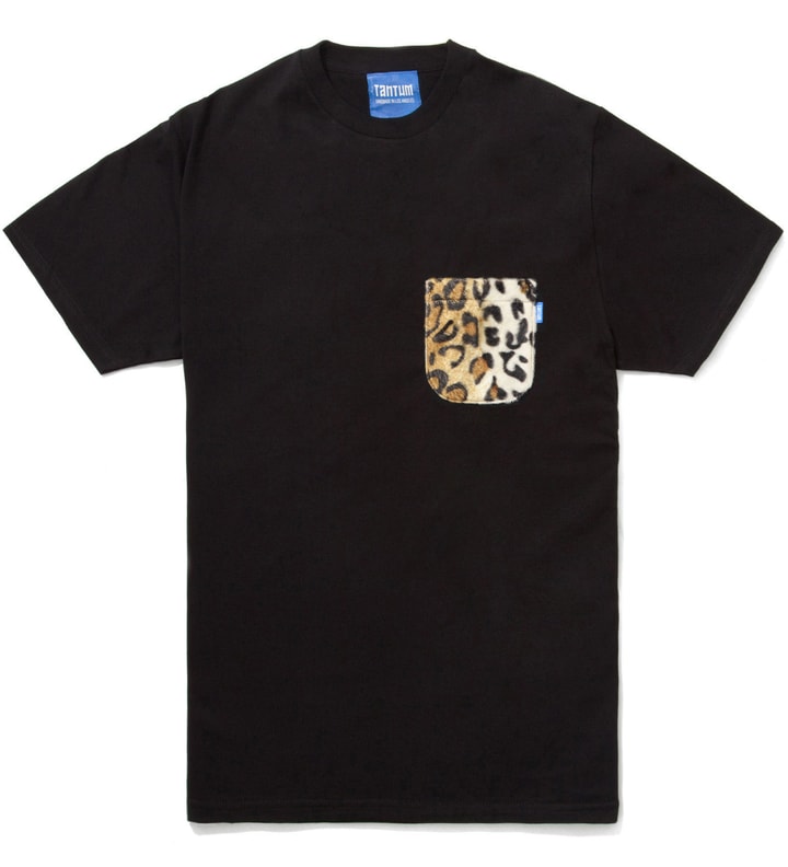 Black Faux Fur Leopard Pocket T-Shirt  Placeholder Image