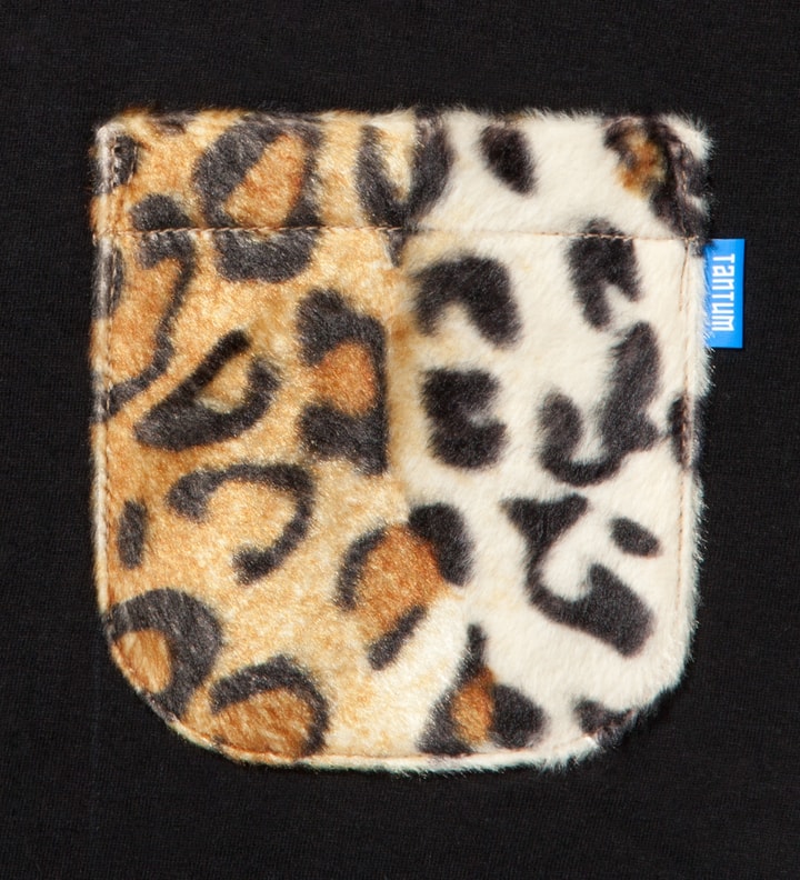 Black Faux Fur Leopard Pocket T-Shirt  Placeholder Image