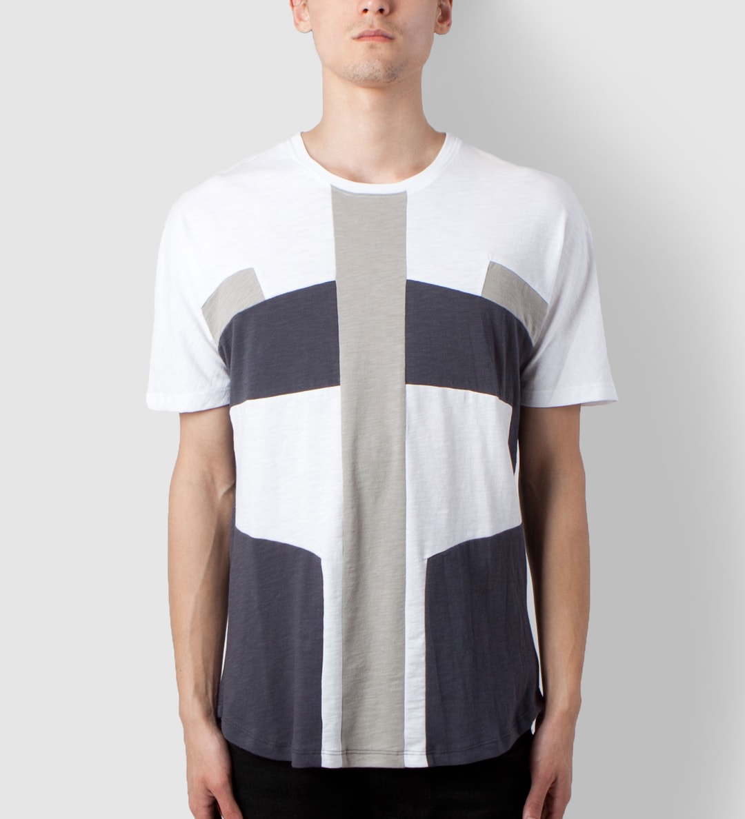 White & Grey Color Block Kimono Sleeve T-Shirt Placeholder Image