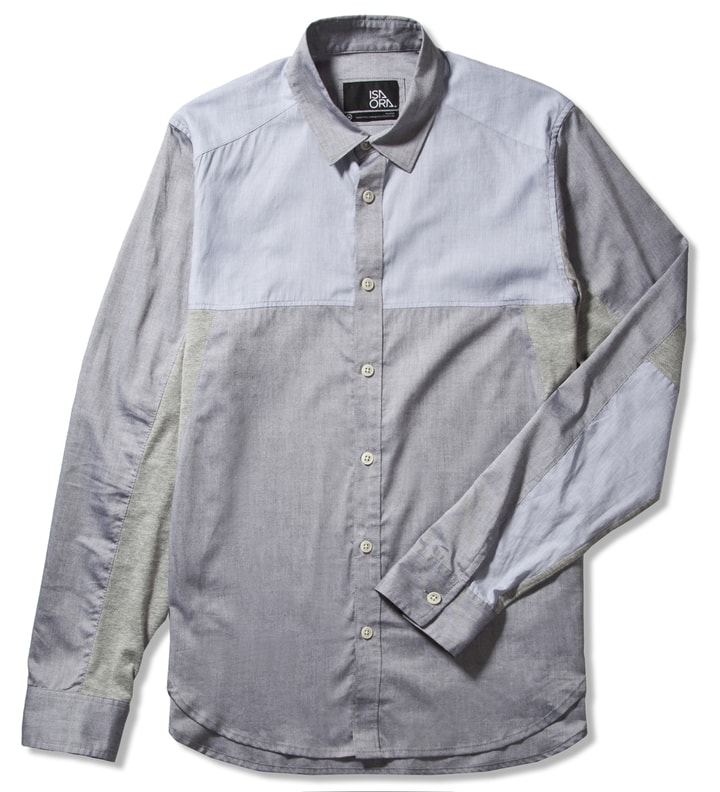 Grey Long Sleeve Button Down Shirt with Multi-Combo Panel Detail Placeholder Image