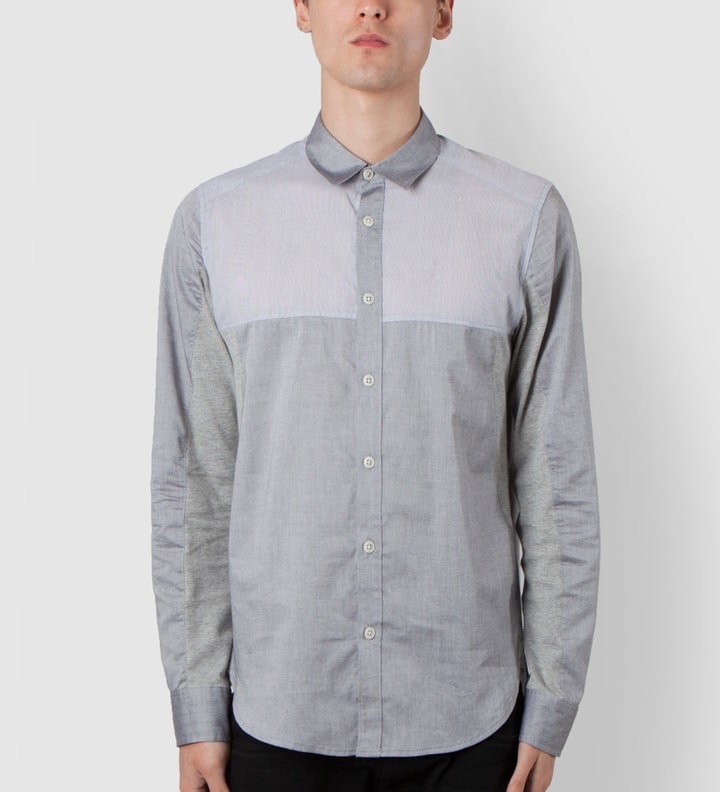 Grey Long Sleeve Button Down Shirt with Multi-Combo Panel Detail Placeholder Image