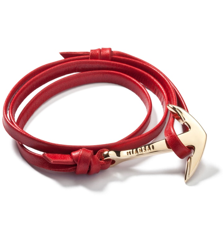 Red Gold Plated Anchor Leather Bracelet  Placeholder Image