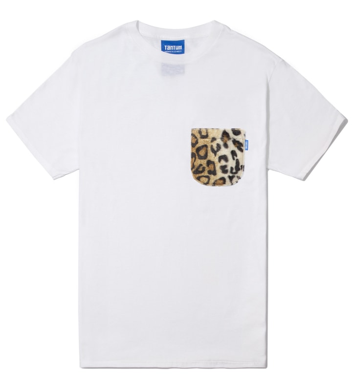 White Faux Fur Leopard Pocket T-Shirt Placeholder Image