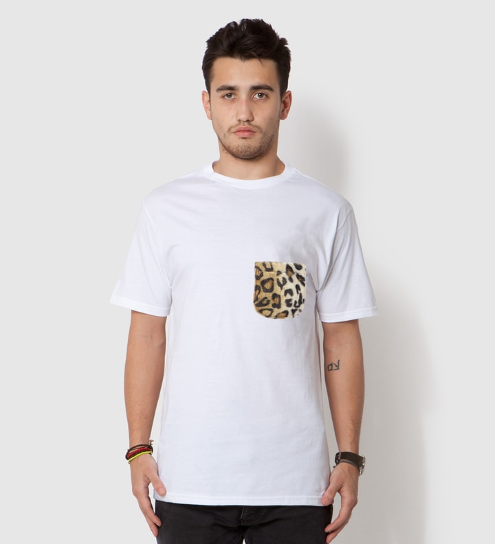 White Faux Fur Leopard Pocket T-Shirt Placeholder Image