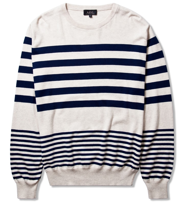 Navy Blue Striped Crew Neck Pullover Placeholder Image