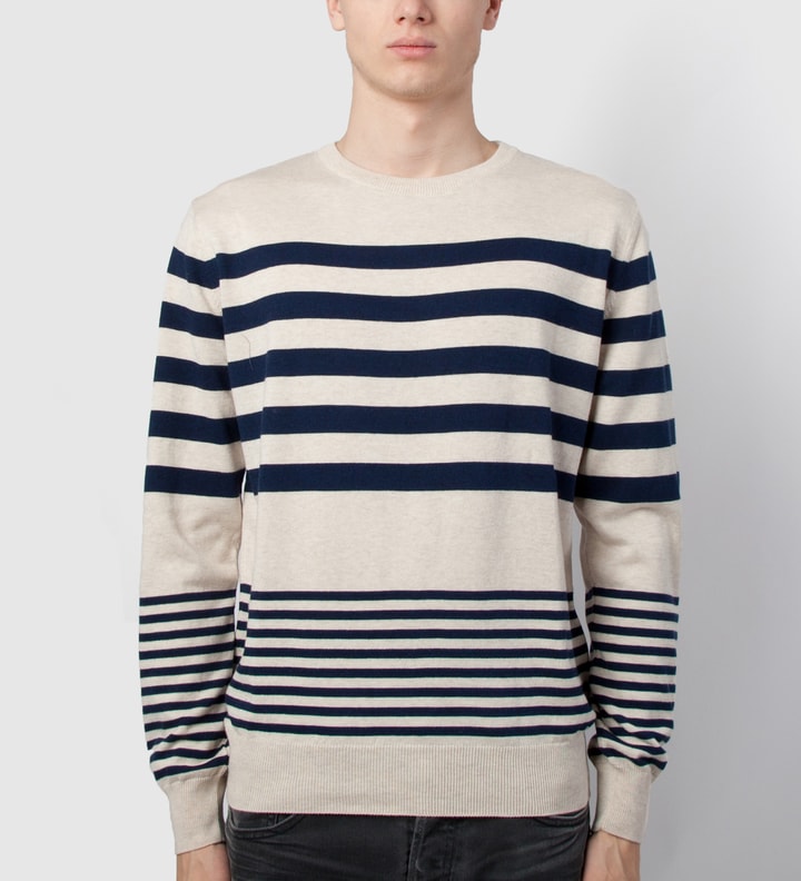 Navy Blue Striped Crew Neck Pullover Placeholder Image