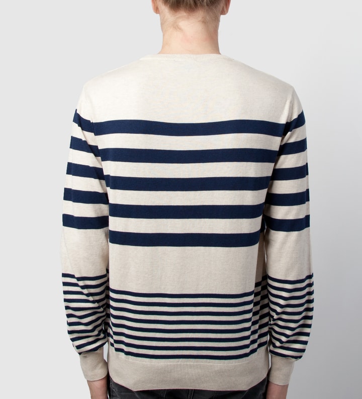 Navy Blue Striped Crew Neck Pullover Placeholder Image