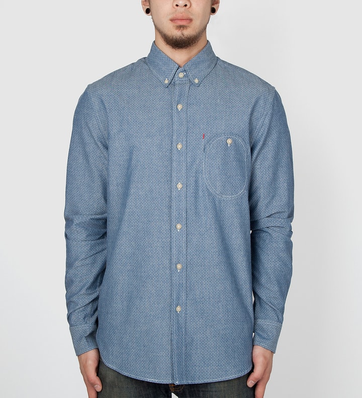 Navy Japanese Needle Out Chambray Shirt Placeholder Image