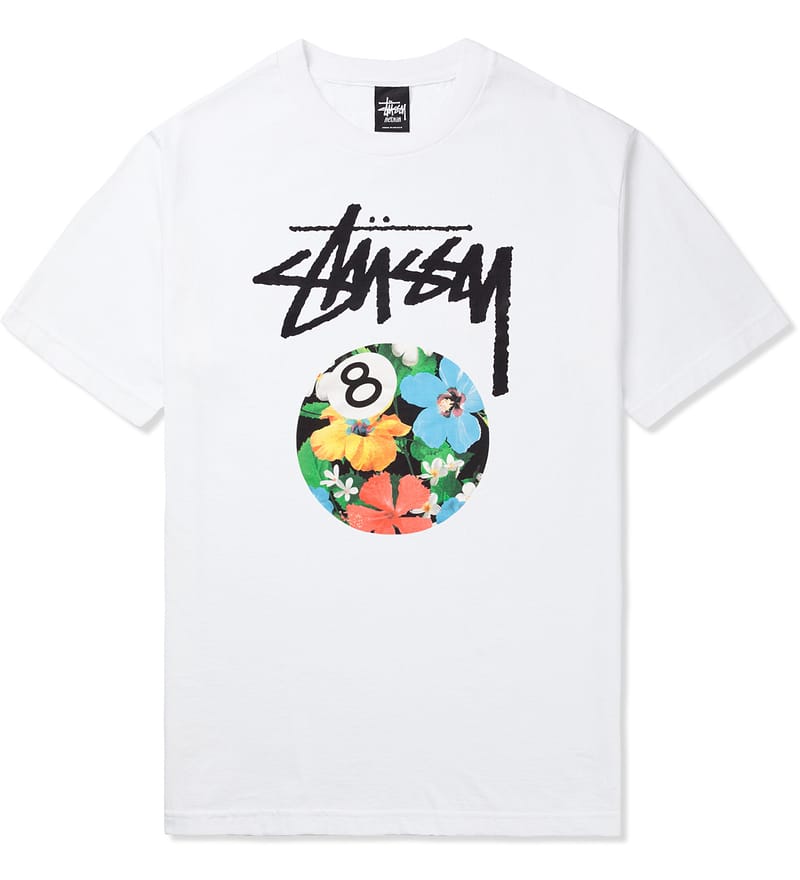 stussy flower tee white