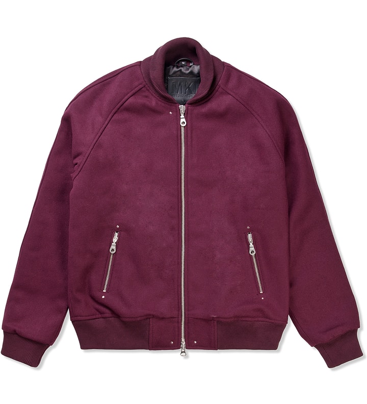 Burgundy MKI Black Raglan Varsity Jacket Placeholder Image