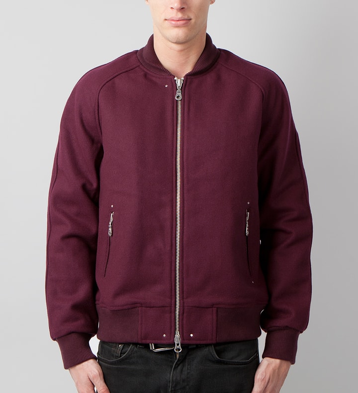 Burgundy MKI Black Raglan Varsity Jacket Placeholder Image