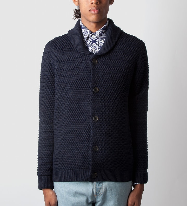 Heather Navy Blue Shawl Collar Cardigan Placeholder Image