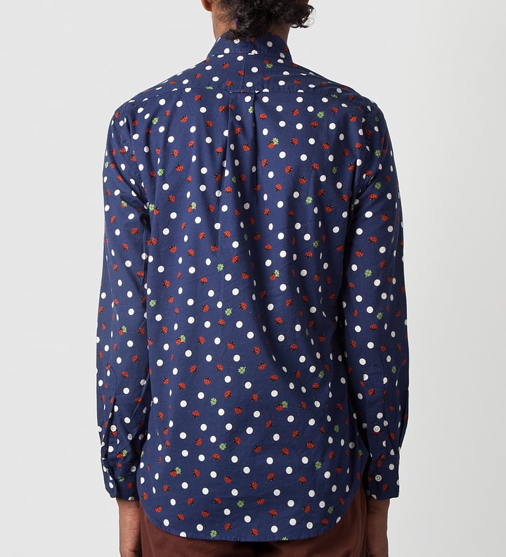 Navy Ladybug Polka Dot Button Down Shirt Placeholder Image