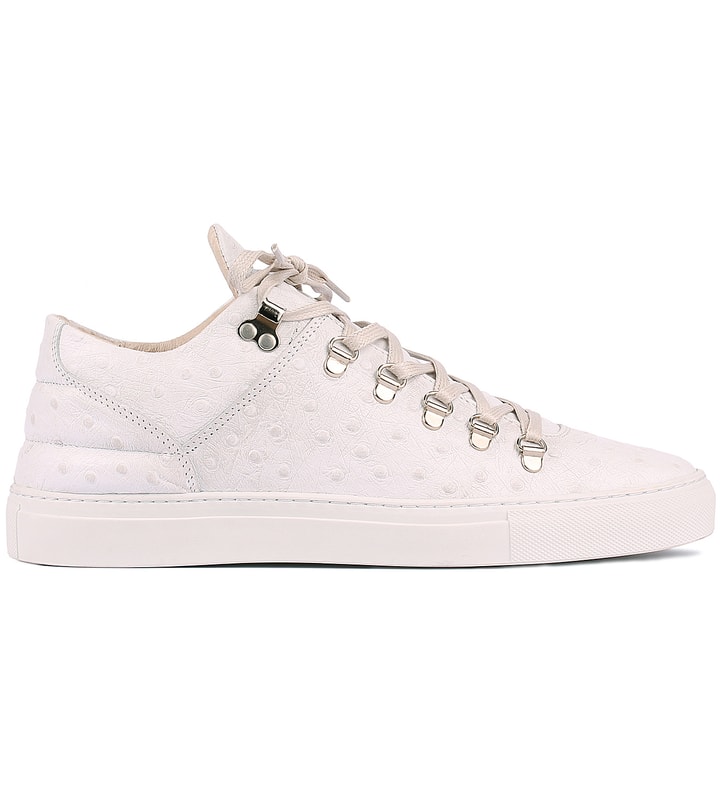 White Ostrich Embossed Leather Mountain Cut Shoes Placeholder Image