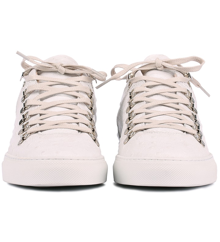 White Ostrich Embossed Leather Mountain Cut Shoes Placeholder Image