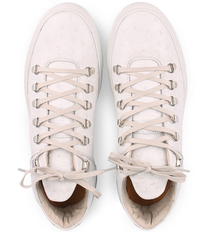 White Ostrich Embossed Leather Mountain Cut Shoes Placeholder Image