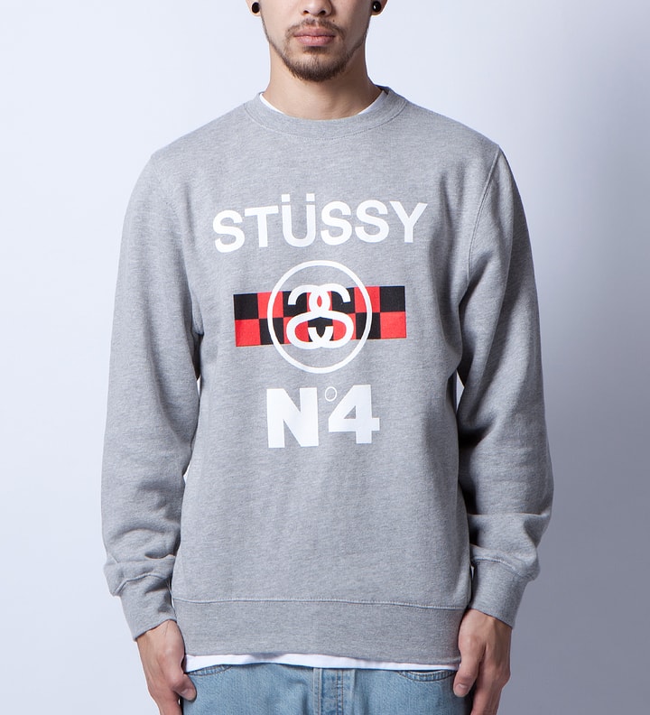 Heather Grey Stussy No.4 Check Crewneck  Placeholder Image