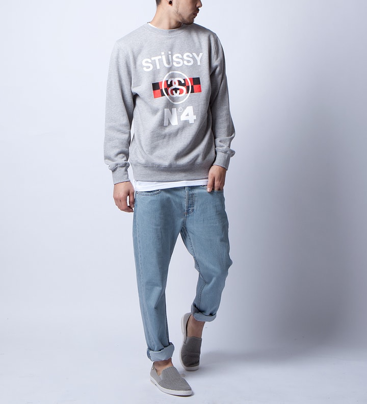 Heather Grey Stussy No.4 Check Crewneck  Placeholder Image