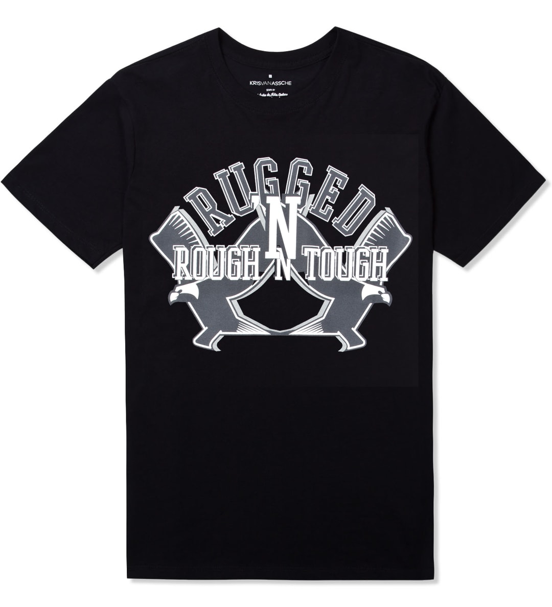 KRISVANASSCHE - Black Round Rugged Birds Logo T-Shirt | HBX