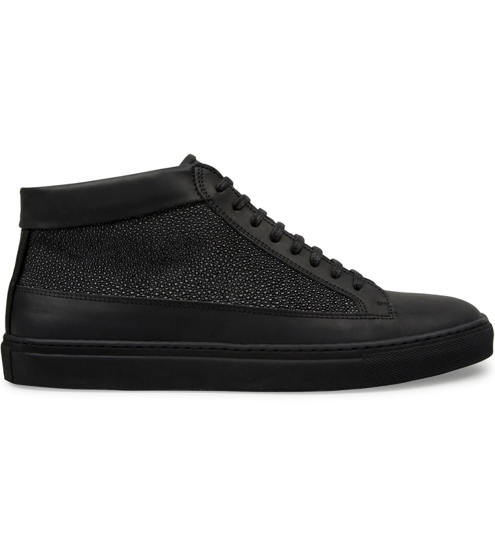 All Black Waxed Nubuck/Stingray Mid Top Shoe  Placeholder Image