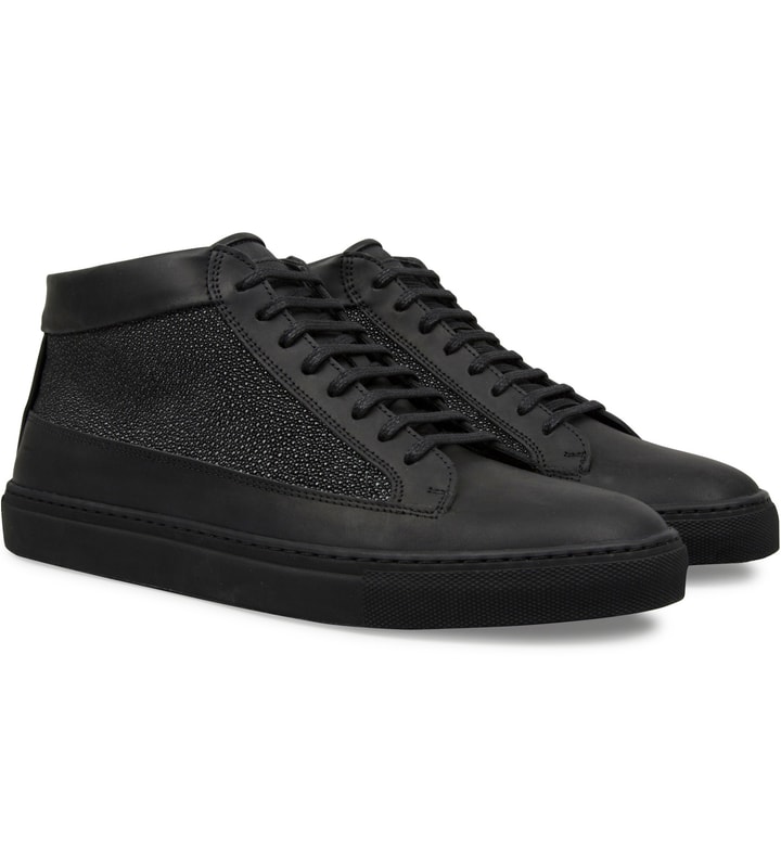 All Black Waxed Nubuck/Stingray Mid Top Shoe  Placeholder Image