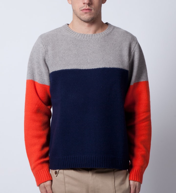 Grey/Navy/Orange 3 Tone Color Sweater  Placeholder Image